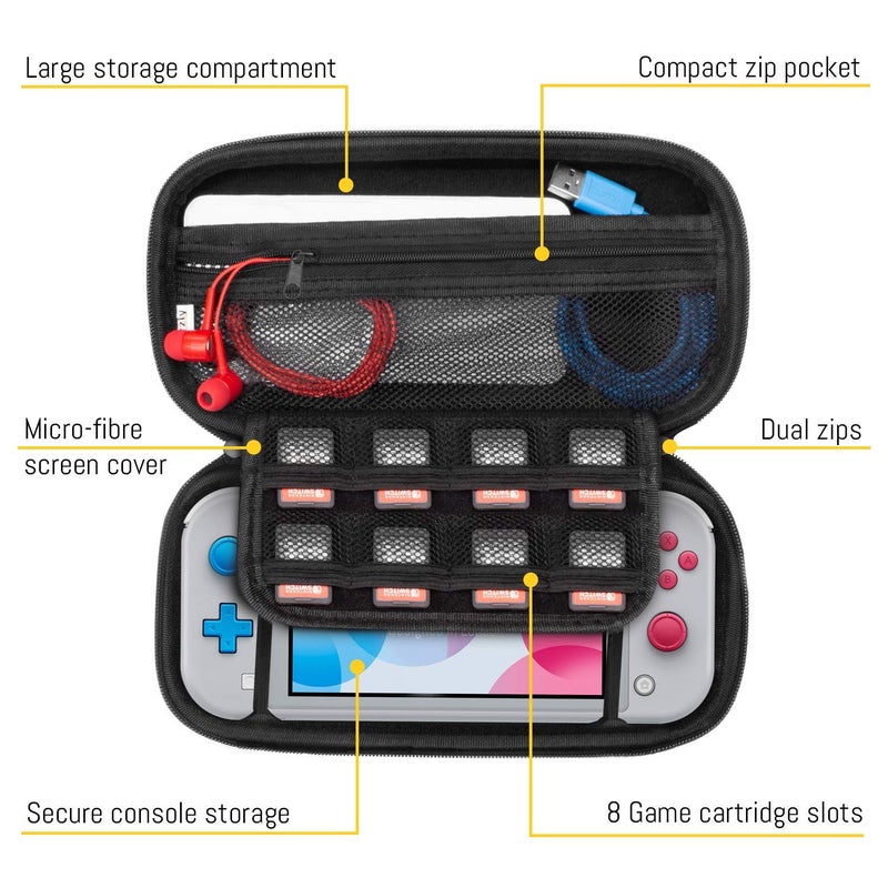 Orzly Carry Case for Nintendo Switch Lite - Portable Travel Carry Case with storage for Switch Lite Games & Accessories [Solid Black] - Image 4